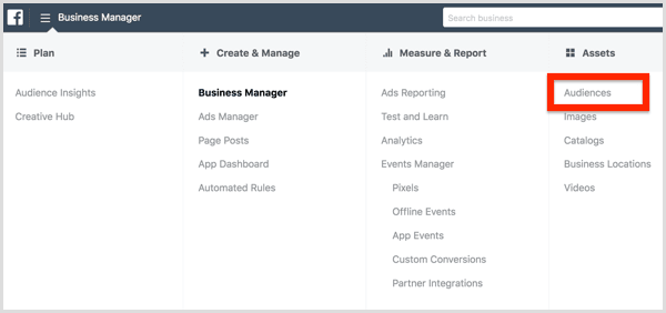 Option to Create Audience in Business Manager